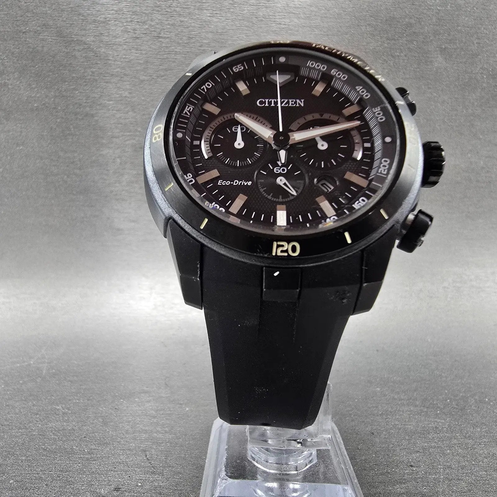 Citizen Eco-Drive Chronograph Watch Men 48mm Black Dial Black Tone Date Runs5