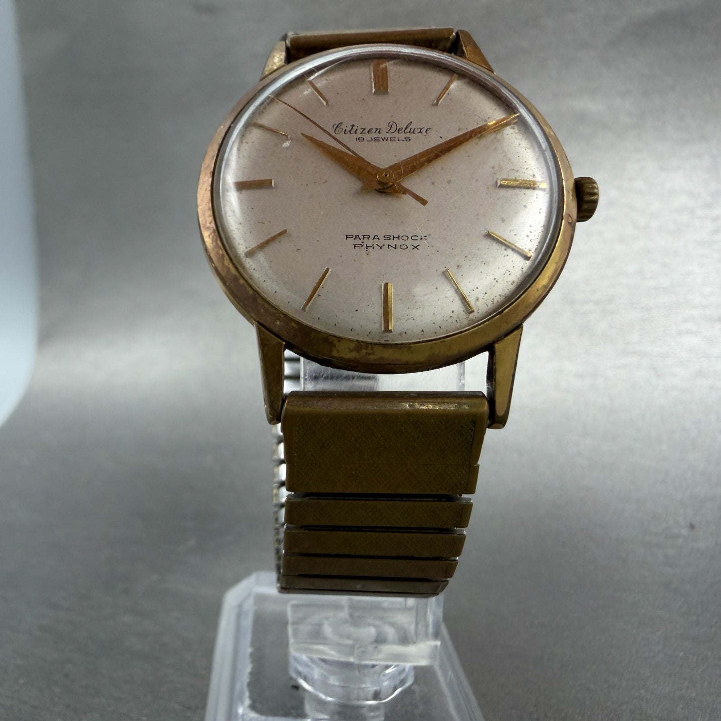 Citizen Deluxe Phynox Watch Men 34mm Silver Dial Gold Tone Manual 140809 PARTS6