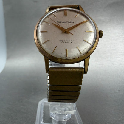 Citizen Deluxe Phynox Watch Men 34mm Silver Dial Gold Tone Manual 140809 PARTS6