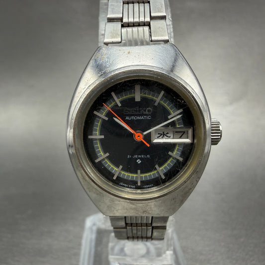 Seiko Automatic Watch Women 24mm Black Dial Silver Tone Daydate 2706-0090 Runs0