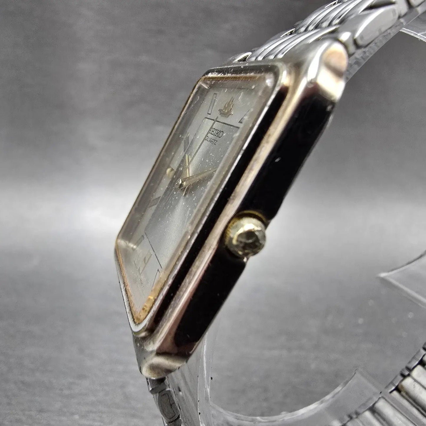 Seiko Tank Watch Men 27mm Silver Dial Two Tone Rectangle V701-5K90 PARTS Vintage3