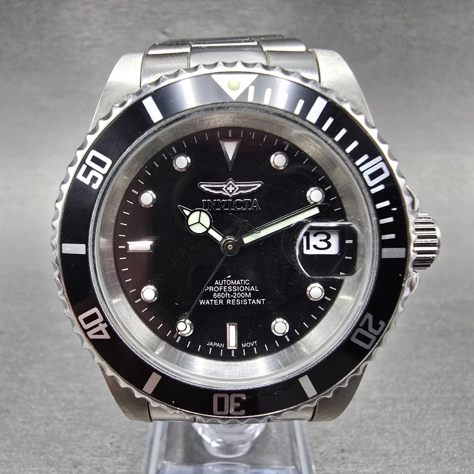Invicta Pro Diver Watch Men 40mm Black Dial Steel Date 8926 Automatic Runs IUNJ0