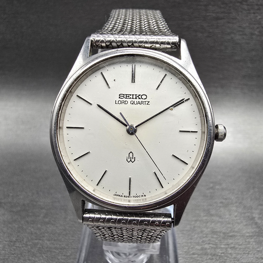 Seiko Lord Quartz Watch Men 33mm White Dial Silver Round 8241-7000 New Battery0
