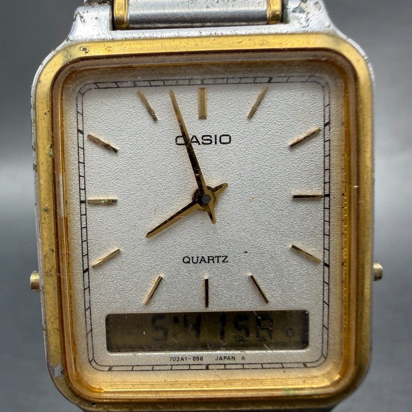 Casio AQ-703 Watch Unisex 27mm White Dial Two Tone Alarm Rectangle new battery1