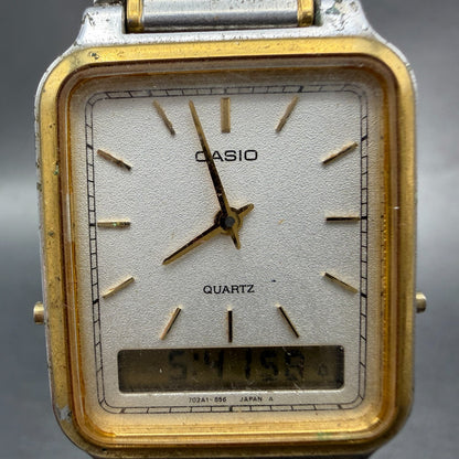 Casio AQ-703 Watch Unisex 27mm White Dial Two Tone Alarm Rectangle new battery1
