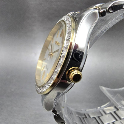 Seiko Solar Watch Women 28mm MOP Dial Two Tone Date Gemmed V137-0AA0 Works JP 672