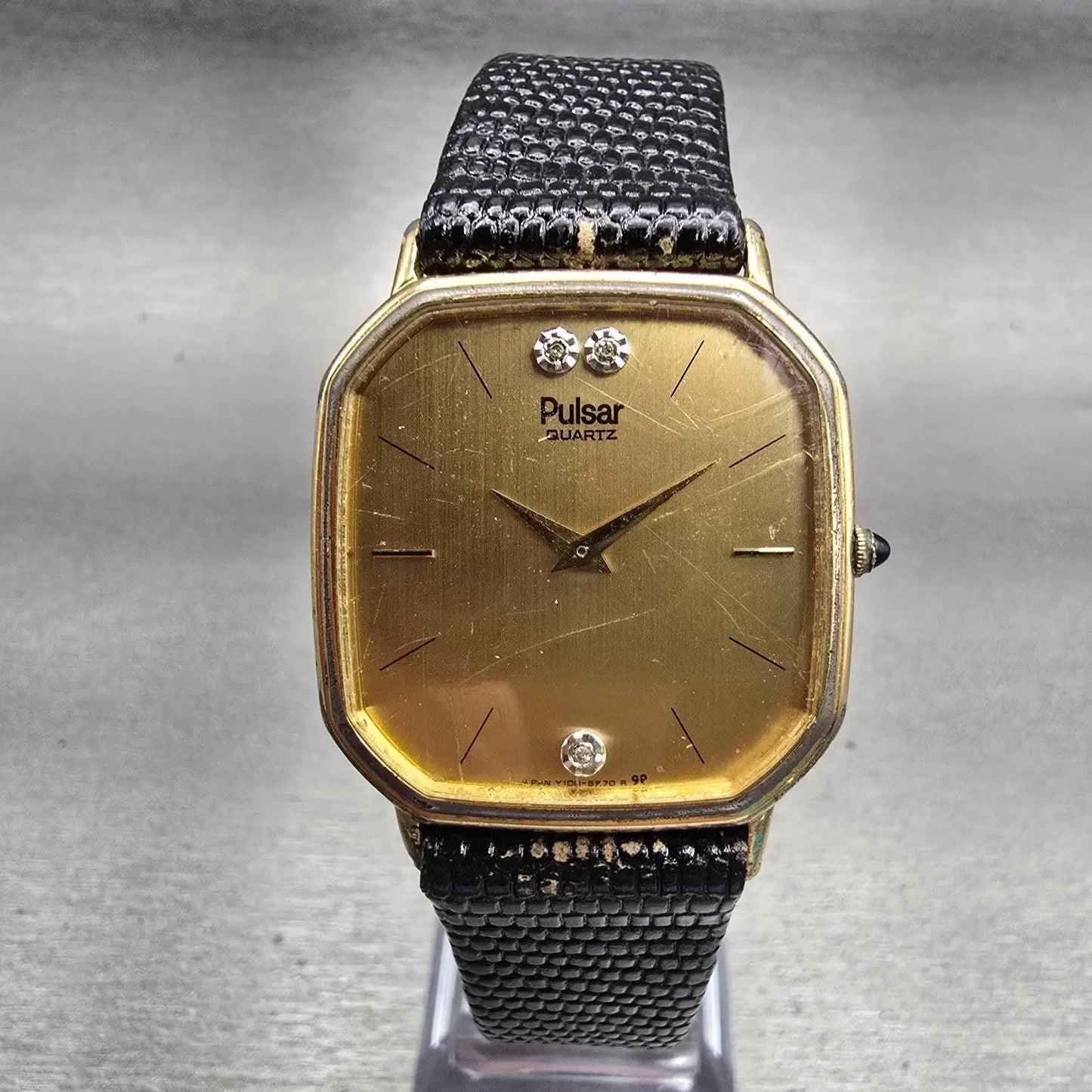 Seiko Pulsar Watch Men 30mm Gold Dial Gold Tone Octagon Y100-5419 New Battery0