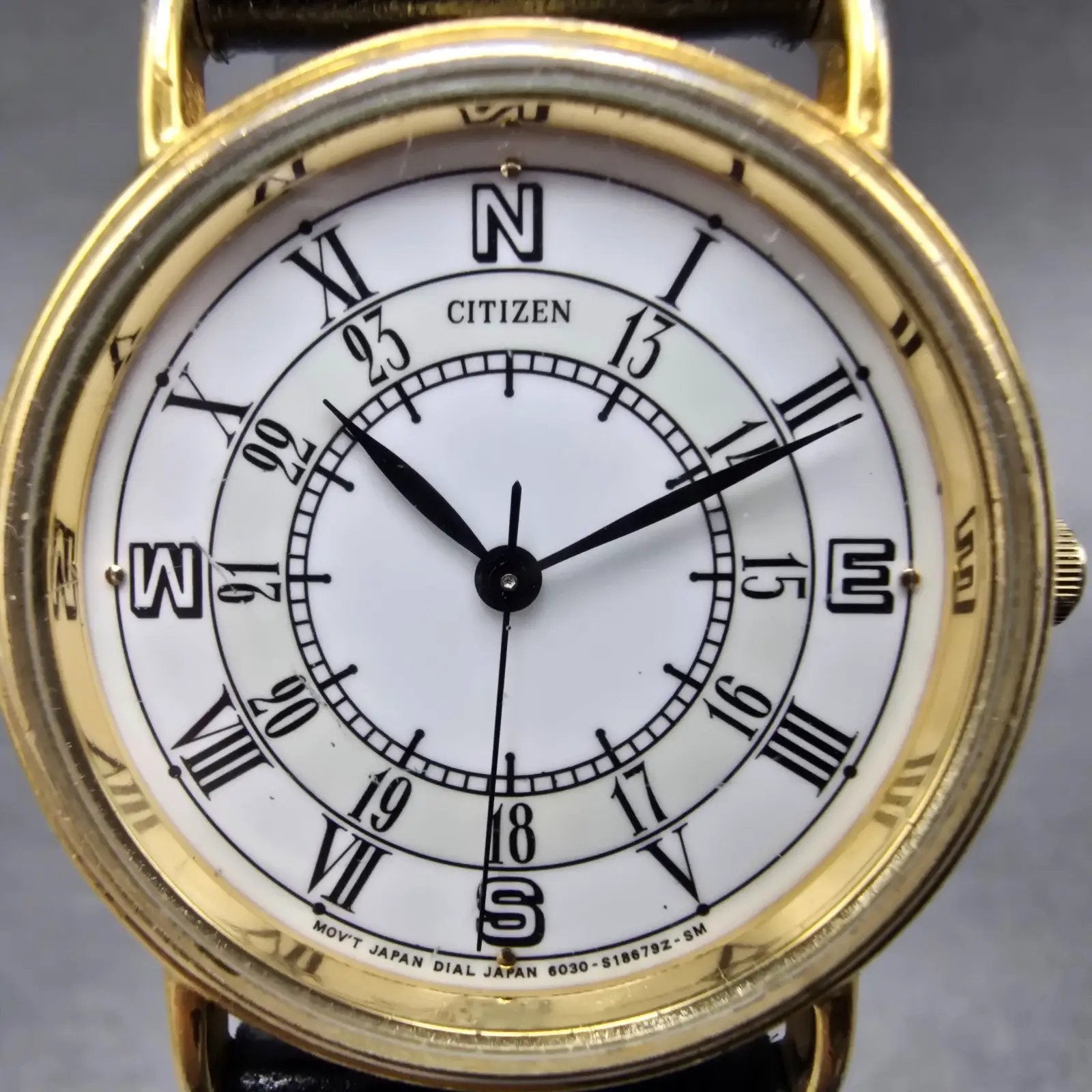 Citizen Watch Men 32mm White Dial Gold Tone Round 6030-S04565 New Battery VTG1