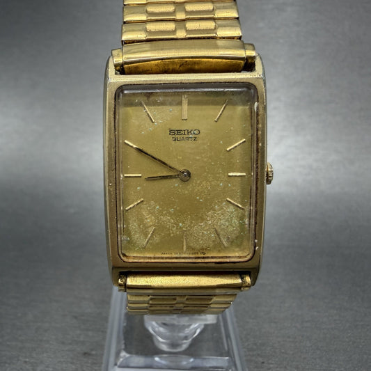 Seiko Tank Watch Men 25mm Champagne Dial Gold Tone Rectangle 7430-5560 PARTS0