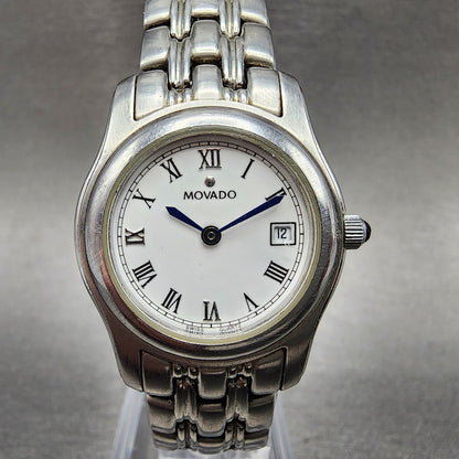 Movado Watch Women 26mm White Dial Steel Date Round 84E60850 New Battery0