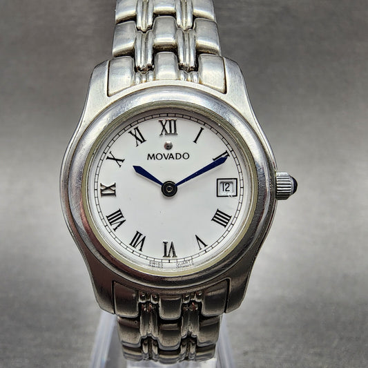 Movado Watch Women 26mm White Dial Steel Date Round 84E60850 New Battery0