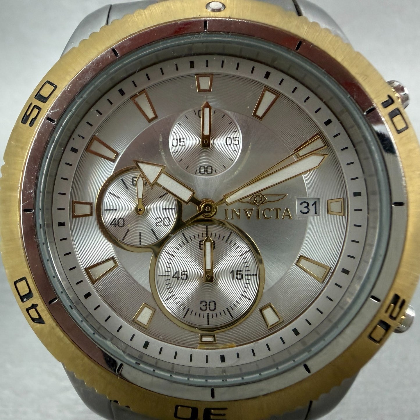Invicta Specialty Chronograph Watch Men 46mm Silver Dial TwoTone Date 17441 Runs1