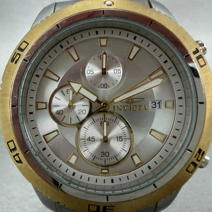 Invicta Specialty Chronograph Watch Men 46mm Silver Dial TwoTone Date 17441 Runs1