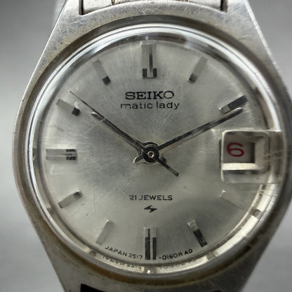 Seiko Matic Lady Watch Women 21mm Silver Dial Silver Tone Date Round VTG PARTS2