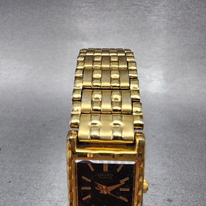 Seiko Tank Watch Women 16mm Black Dial Gold Tone Rectangle 1N015A69 New Battery4