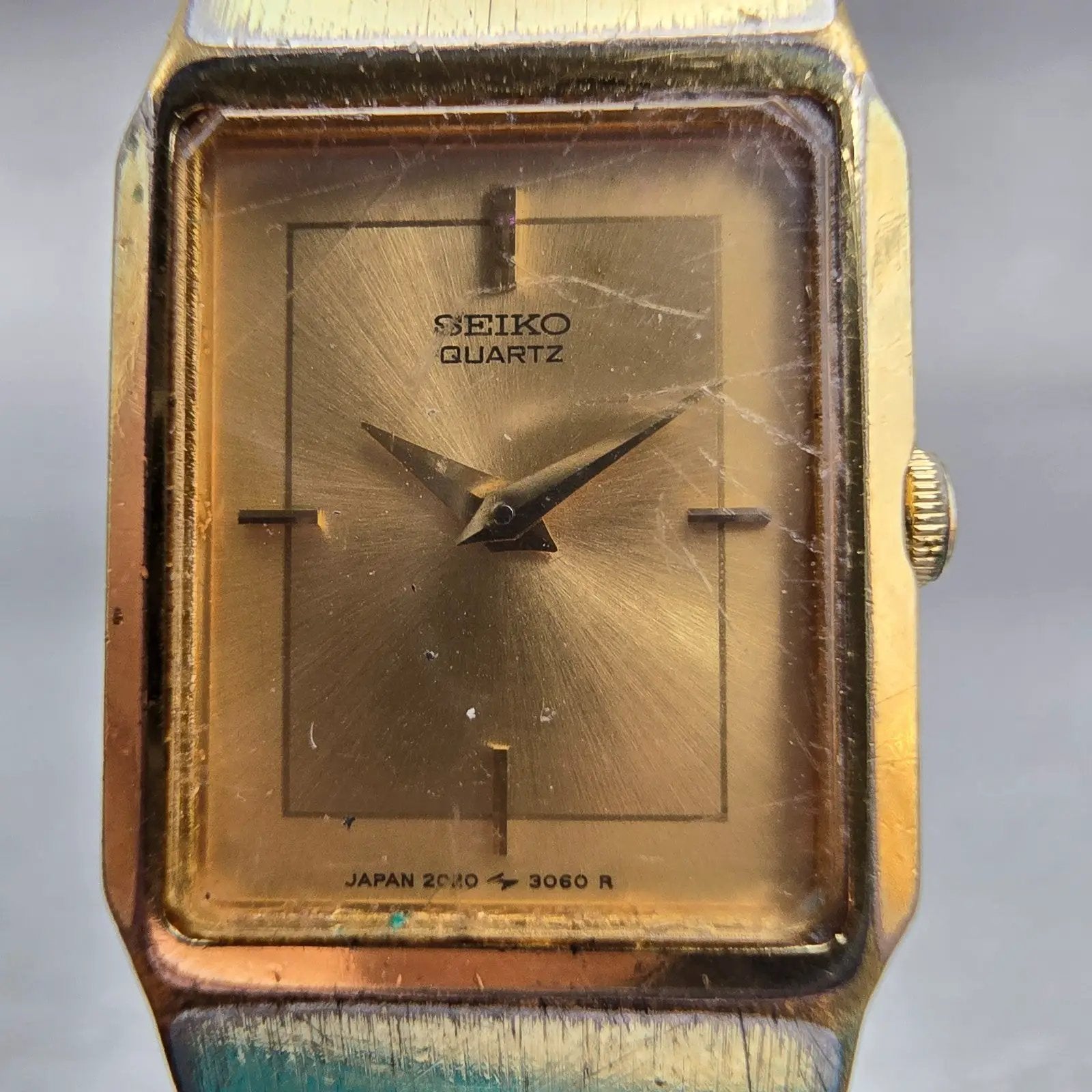 Seiko Watch Women 18mm Gold Dial Gold Tone Rectangle 2C20-6480 New Battery VTG1