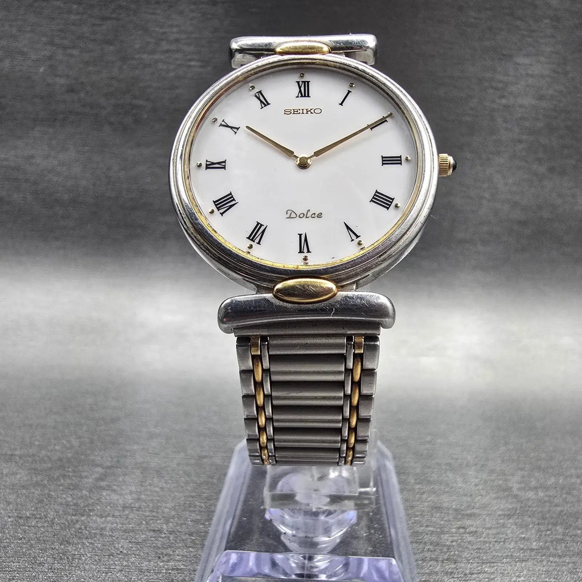 Seiko Dolce Watch Men 31mm White Dial Two Tone Round 9530-6030 New Battery JDM5