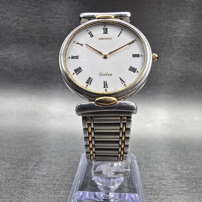 Seiko Dolce Watch Men 31mm White Dial Two Tone Round 9530-6030 New Battery JDM5