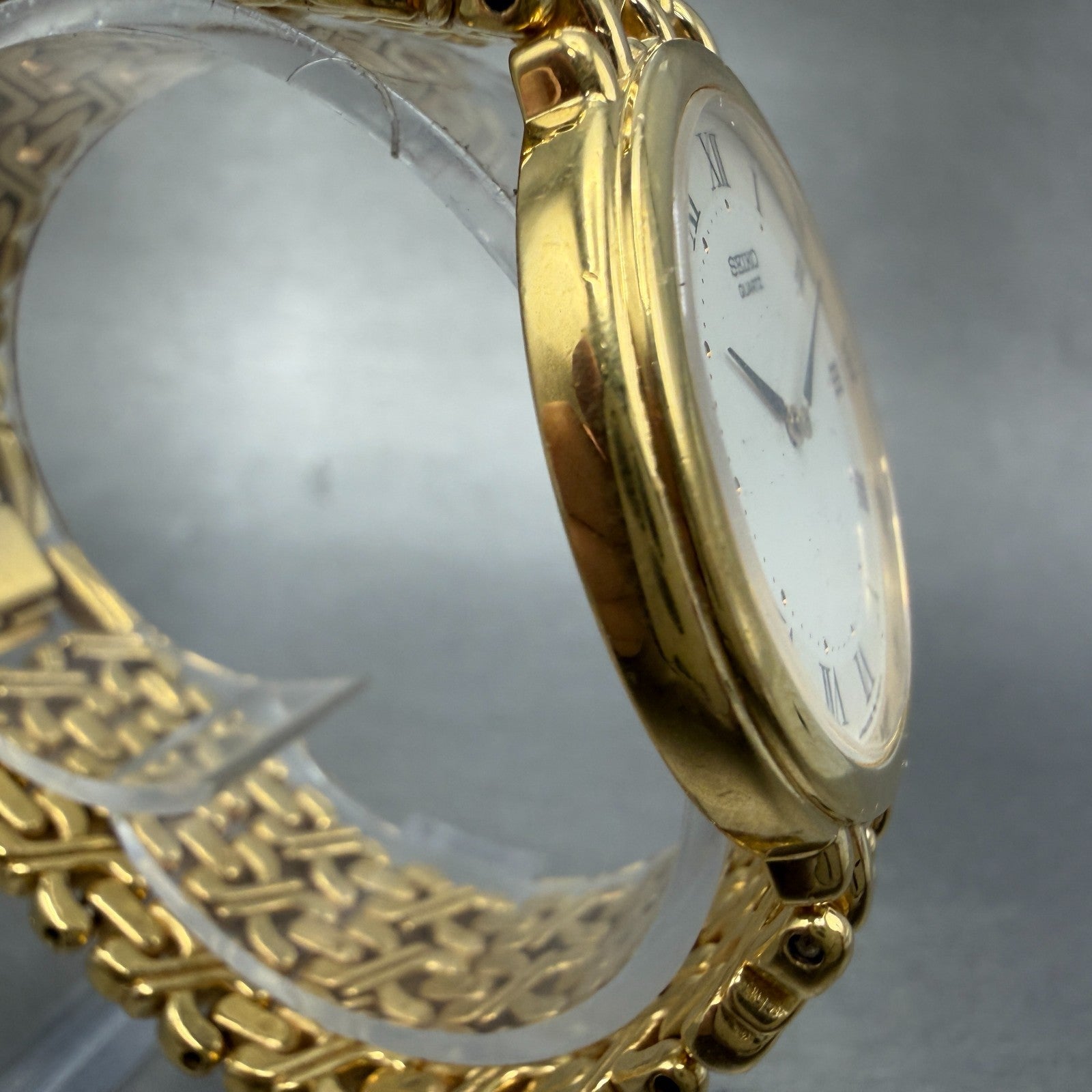 Seiko Watch Men 33mm White Dial Gold Tone Round 5Y30 PARTS Vintage NO CASEBACK!!4