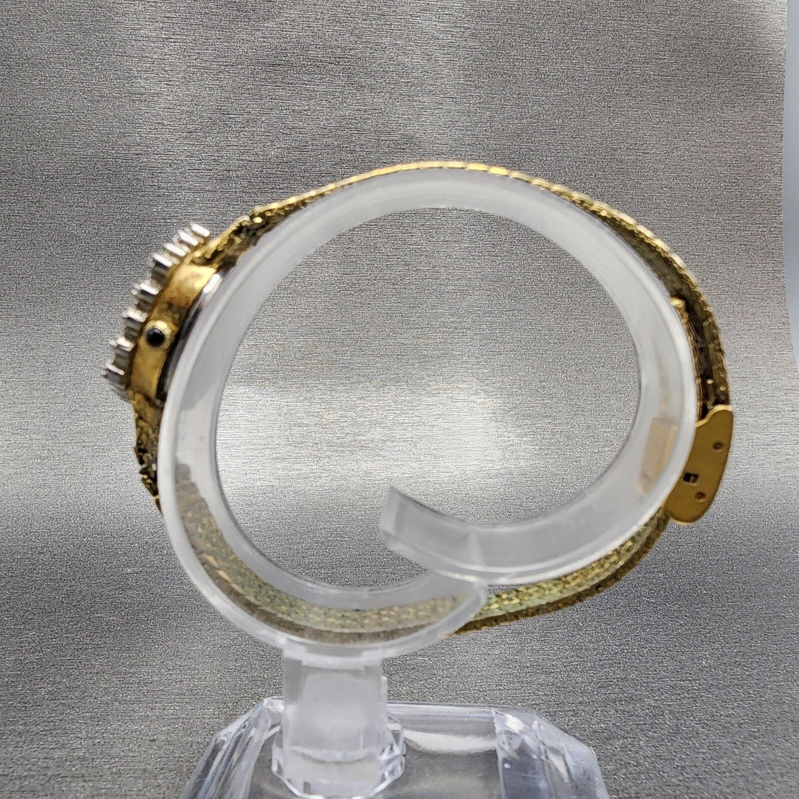 Jules Jurgenson Watch Women 15mm Gold Dial Gold Tone Hexagon Gem Set Bezel Runs6
