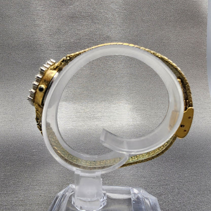 Jules Jurgenson Watch Women 15mm Gold Dial Gold Tone Hexagon Gem Set Bezel Runs6