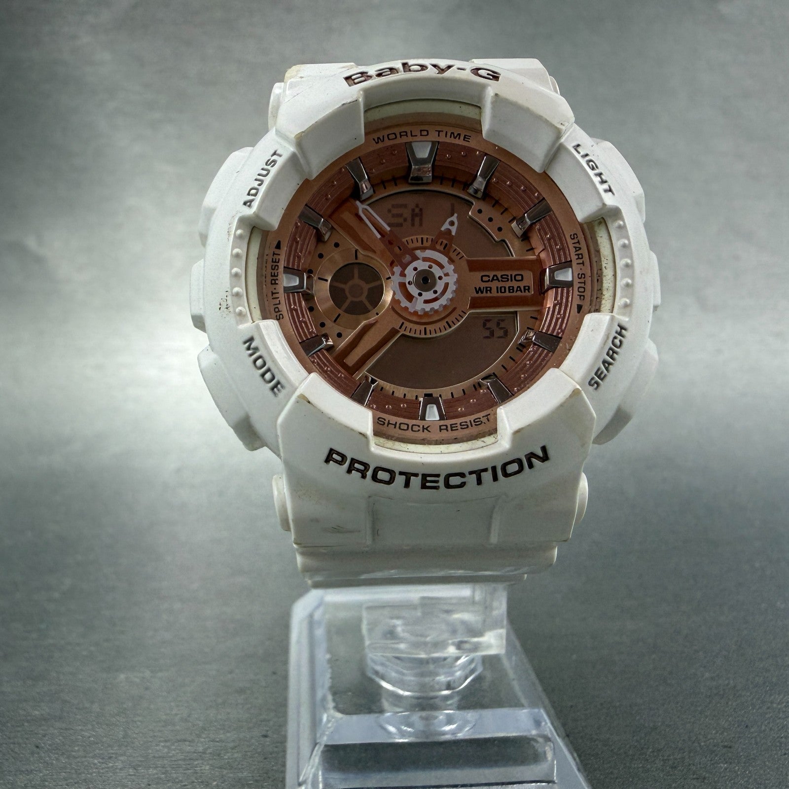 Casio Baby-G Watch Women 43mm White Rose BA-110 Alarm Chrono New Battery ABD5