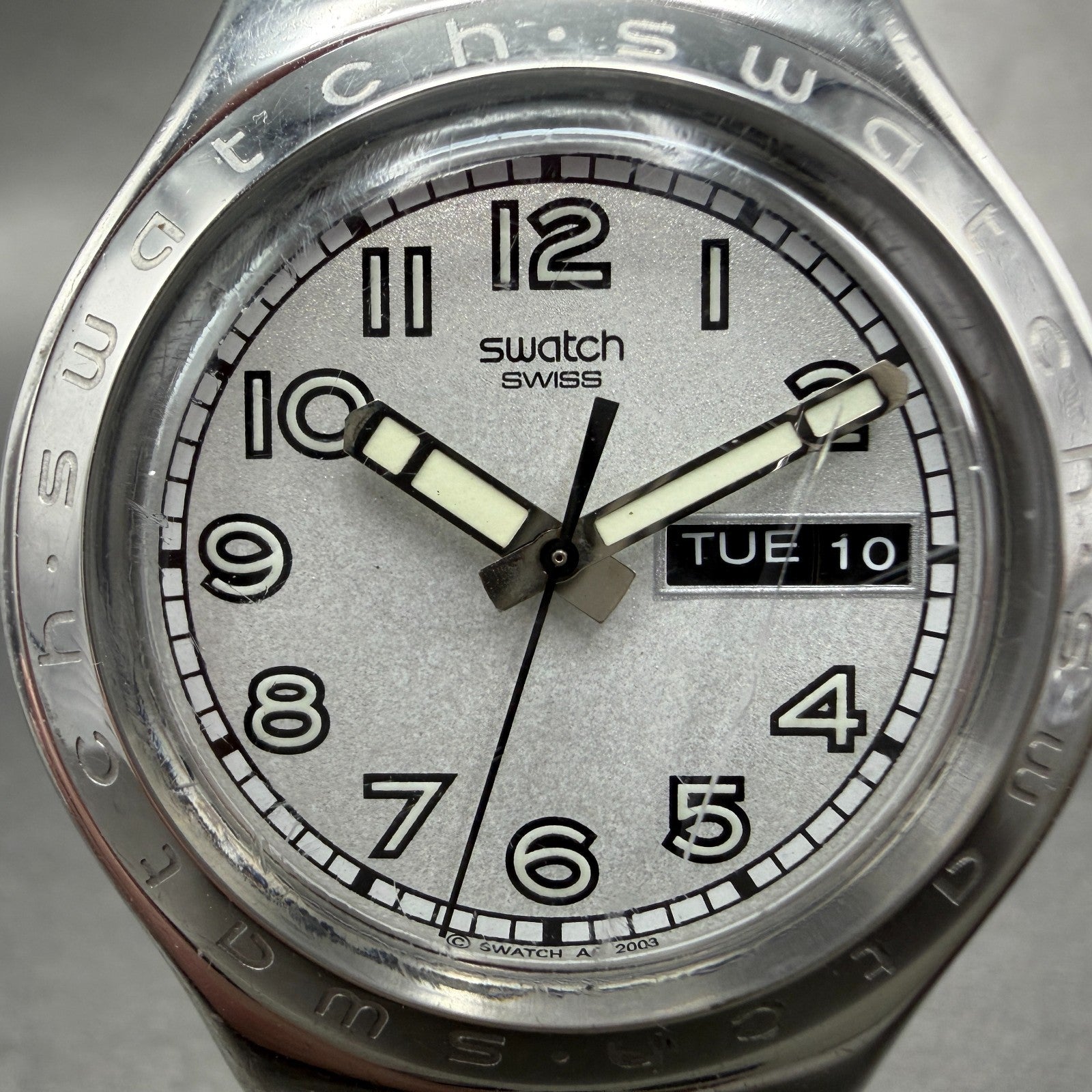 Swatch Irony Big Casse-Cou watch Unisex 38mm Silver Dial Steel Daydate New Batt1