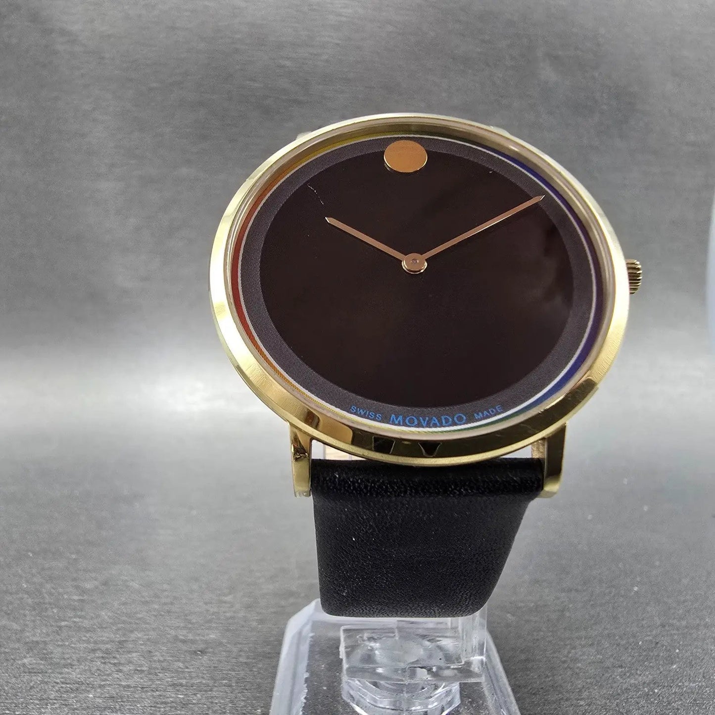 Movado Modern 47 Watch Men 40mm Black Dial Gold Tone Round 0607503 New Battery5