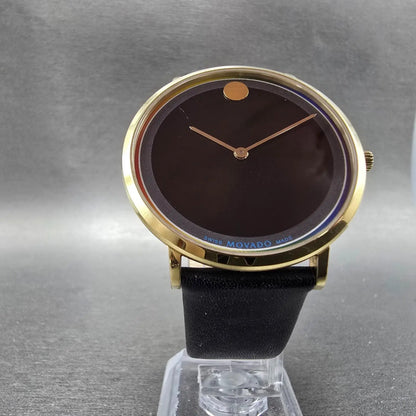 Movado Modern 47 Watch Men 40mm Black Dial Gold Tone Round 0607503 New Battery5