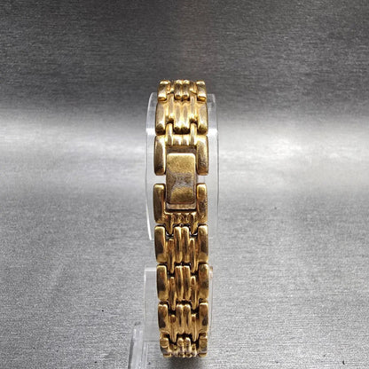Seiko Watch Women 14mm Pink Dial Gold Tone Gemmed Rectangle 2E20-7191 New Batt7