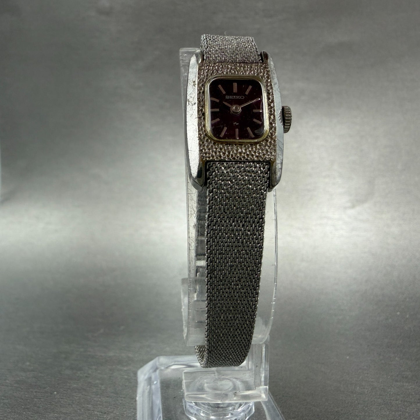Seiko Tank Watch Women 16mm Purple Dial Silver Tone Manual 11-3409 Runs Vintage5