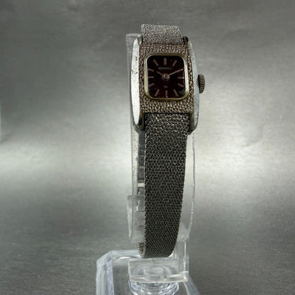 Seiko Tank Watch Women 16mm Purple Dial Silver Tone Manual 11-3409 Runs Vintage5