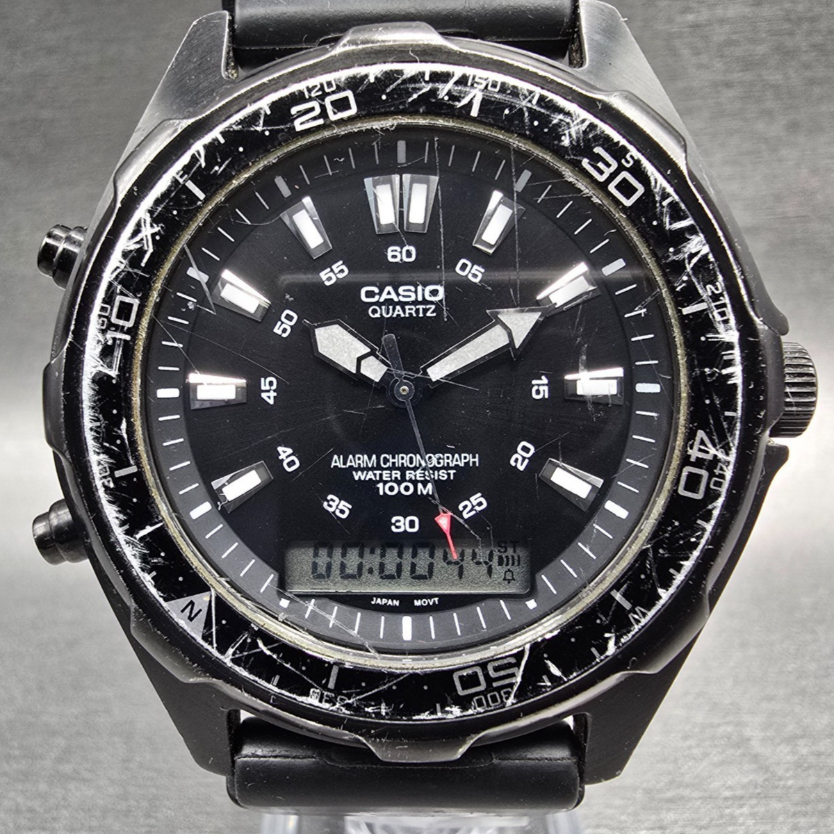 Casio AMW-320 Watch Men 44mm Black Dial Black Chronograph Alarm New Battery1