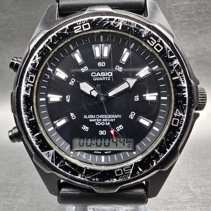 Casio AMW-320 Watch Men 44mm Black Dial Black Chronograph Alarm New Battery1