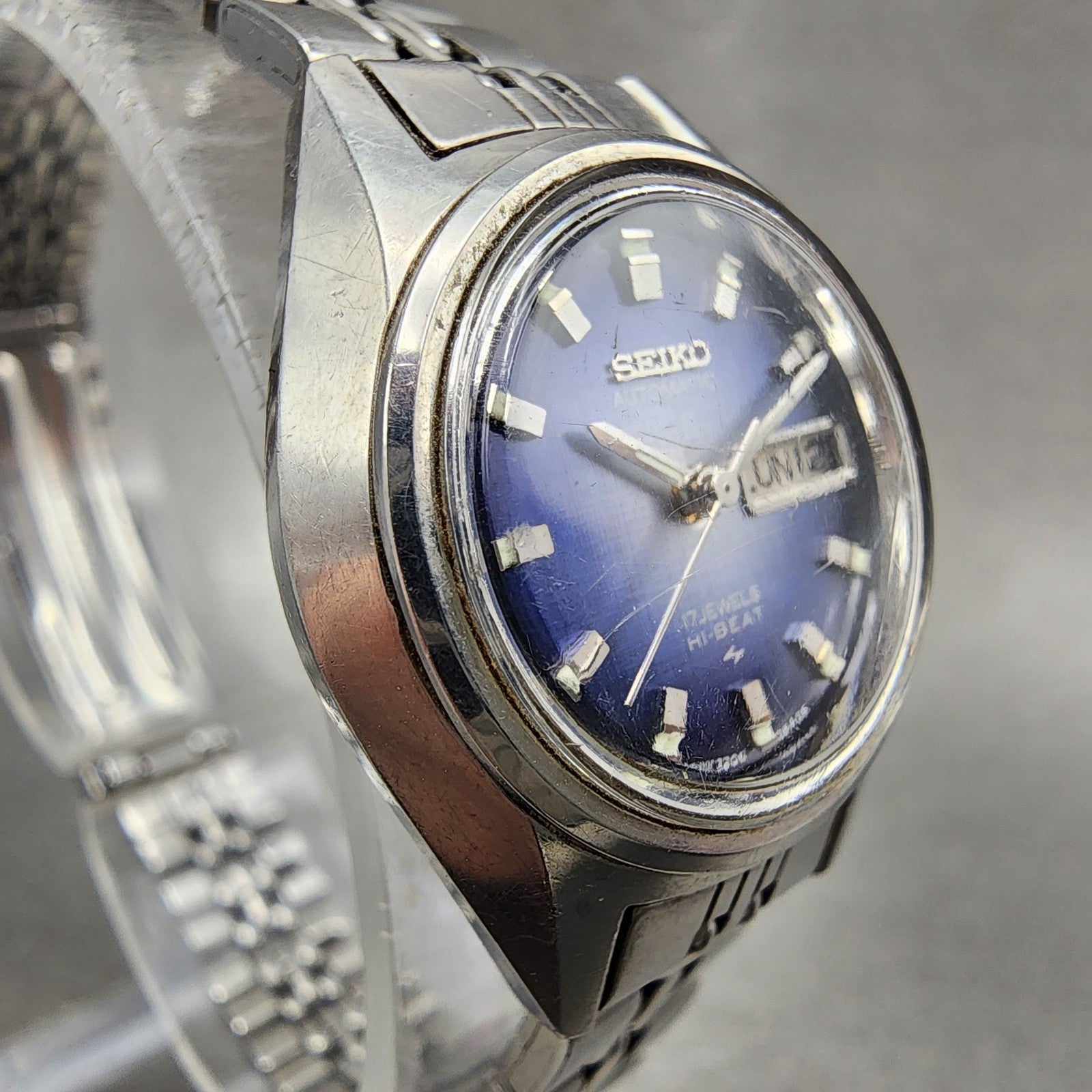 Seiko Automatic Watch Women 25mm Blue Dial Silver Tone Daydate READ!!! 2206 Runs3