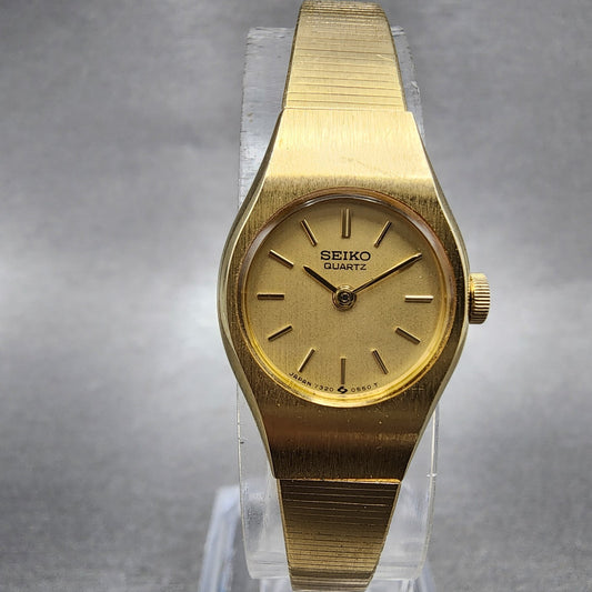 Seiko Watch Women 17mm Champagne Dial Gold Tone Round 73200209 New Battery0
