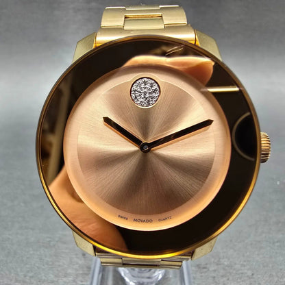 Movado Bold Watch Women 36mm Rose Dial Rose Gold Round 3600086 Crystals New Batt0