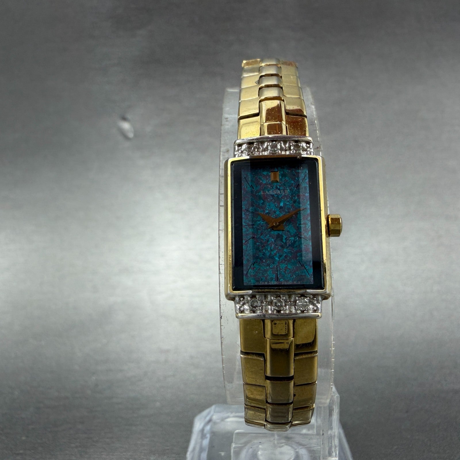 Seiko Lassale Tank Watch Women 13mm Blue Dial Gold Tone 2E20-6899 New Battery AB5