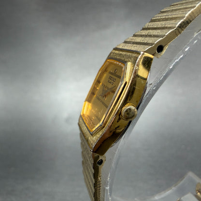 Seiko Watch Women 18mm Champagne Dial Gold Tone Rectangle 7320-5499 New Battery2