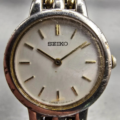 Seiko Watch Women 24mm Silver Dial Two Tone Round V700-6379 New Battery Vintage1