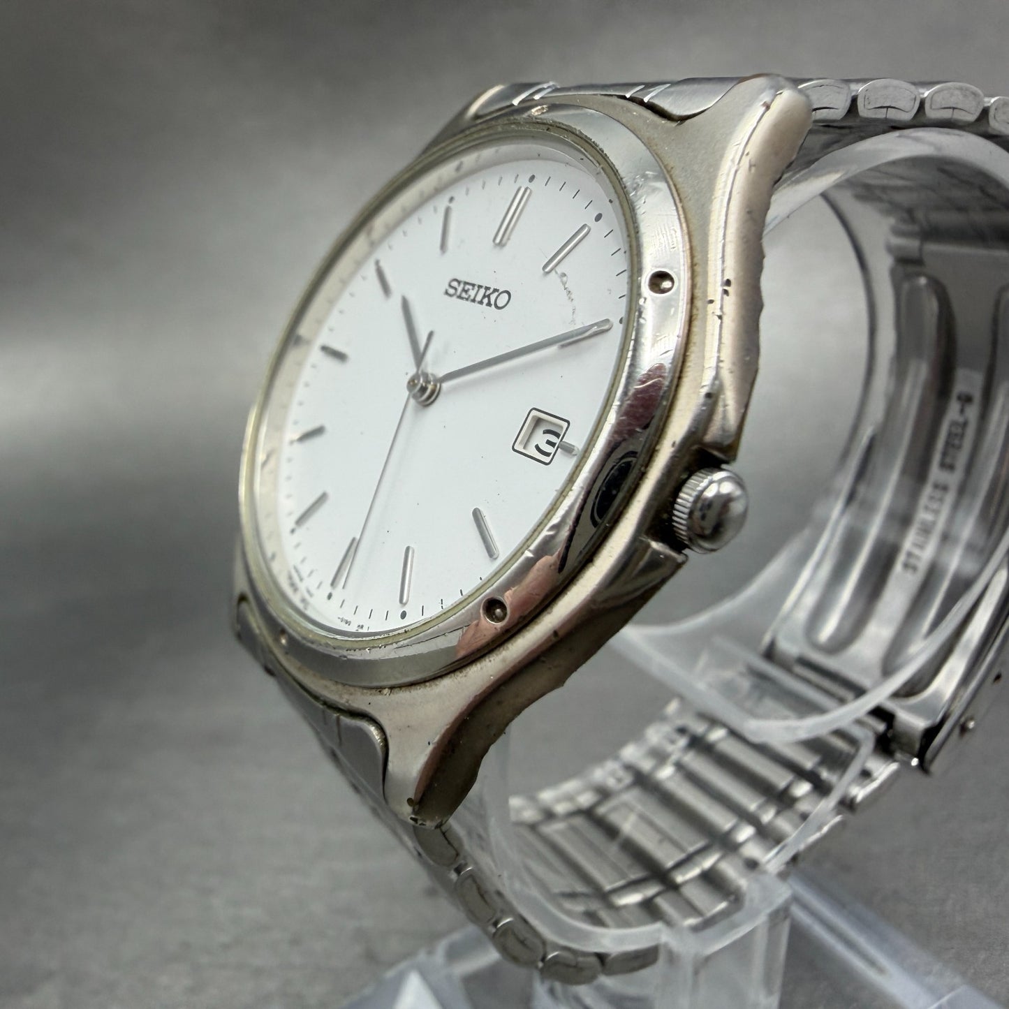 Seiko Watch Men 35mm White Dial Silver Tone Date Round 7N32-0150 New Battery2