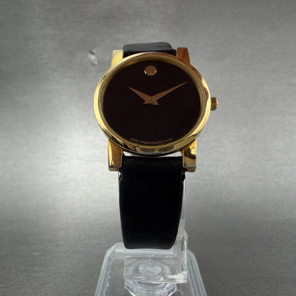 Movado Muesum Watch Women 25mm Black Dial Gold Tone Round 87 A1 845 New Battery15