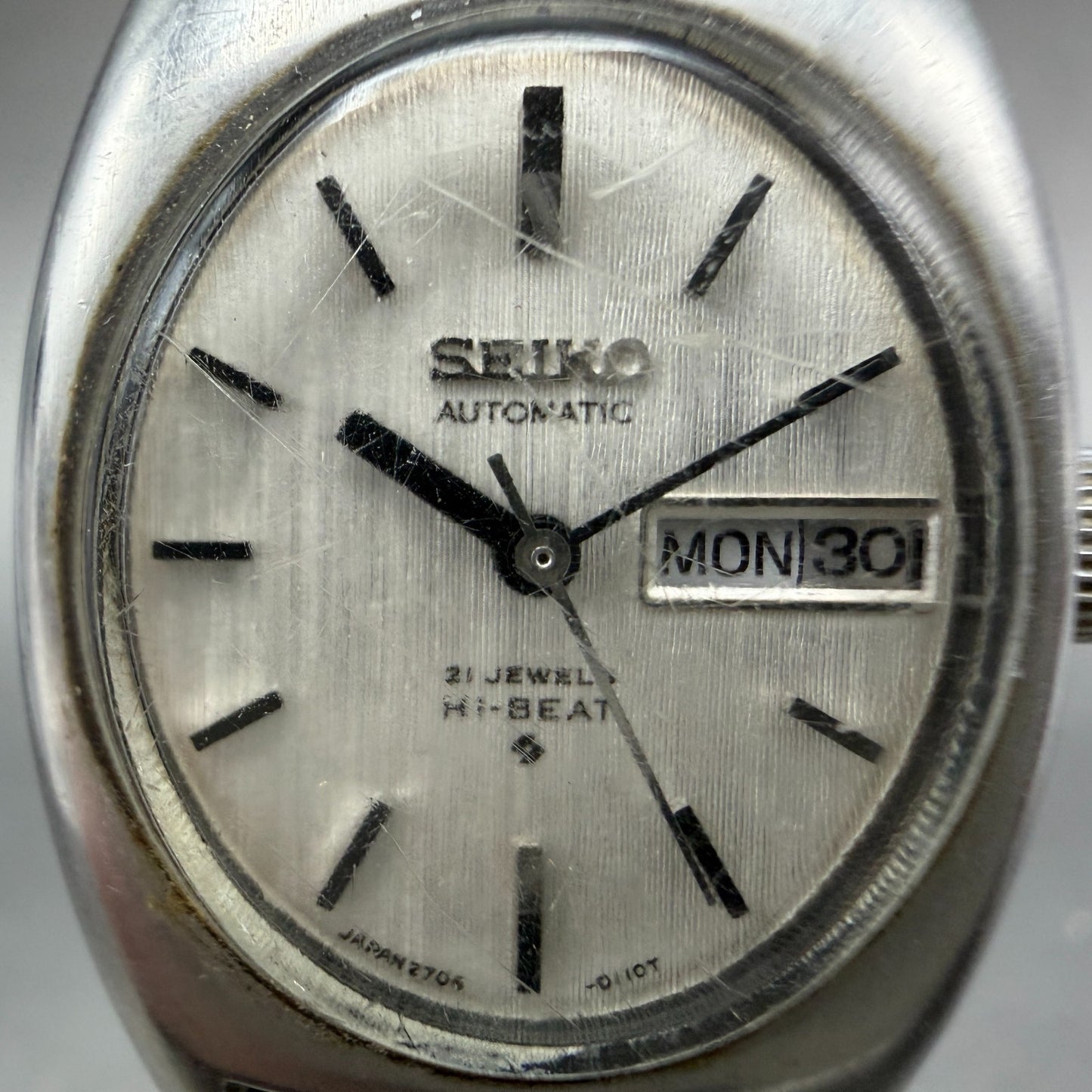 Seiko Automatic Watch Women 22mm Silver Dial Silver Tone Daydate 2706-7010 Runs1