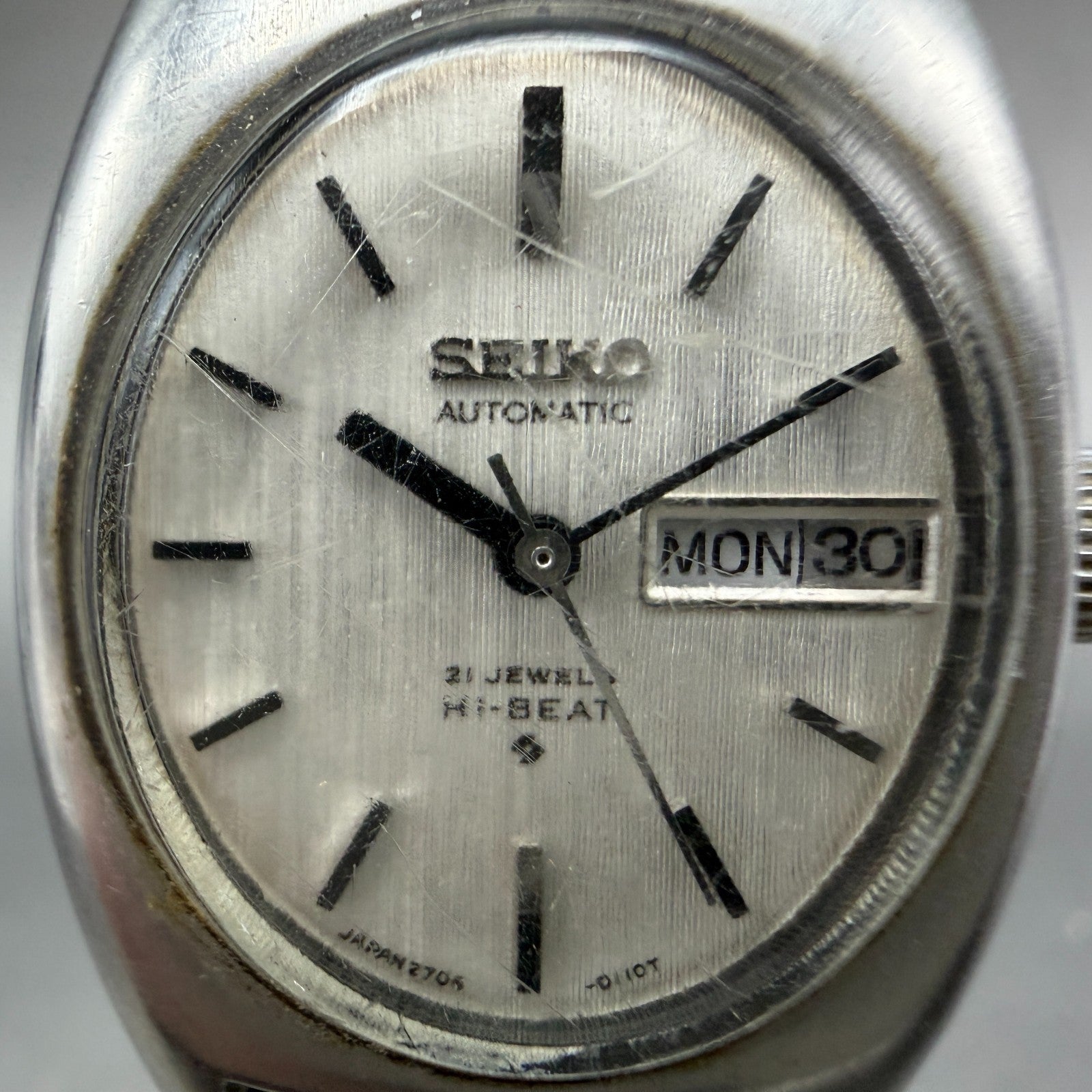 Seiko Automatic Watch Women 22mm Silver Dial Silver Tone Daydate 2706-7010 Runs1