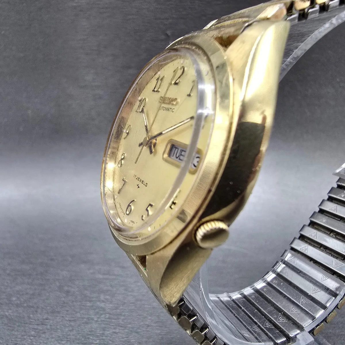 Seiko 5 Automatic Watch Men 37mm Champagne Dial Gold Tone Daydate 7009-3219 Runs2