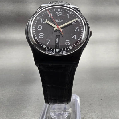 Swatch RED SUNDAY Watch Men Black Dial Black Tone Daydate GB750 New Battery5