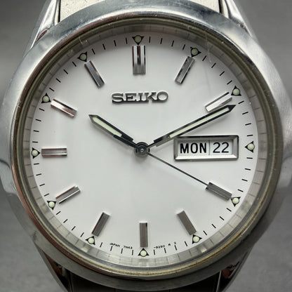Seiko Watch Men 37mm White Dial Silver Tone Daydate Round 7N43-9080 New Battery1
