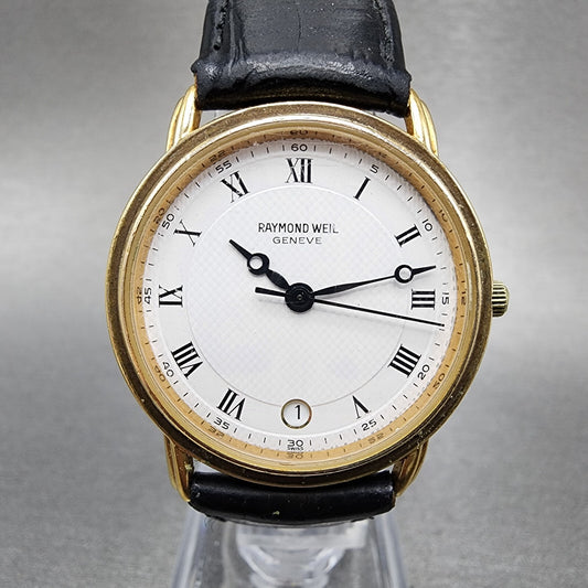 Raymond Weil Watch Women 31mm White Dial Gold Plated Date Round 5532 New Batt0