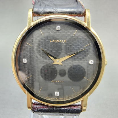 Seiko Lassale Watch Men 31mm Black Dial Gold Tone 7750-7009 New Battery READ!!!