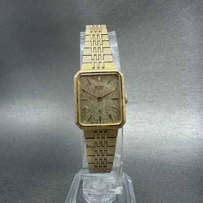 Seiko Tank Watch Women 17mm Champagne Dial Gold Tone 14005540 New Battery5